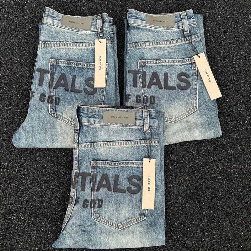 High version FEAR OF GOD double-line blue heavy-industry washed jeans high street couples men's and women's jeans