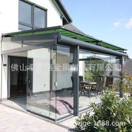 【只供出口】不锈钢单双开推拉门 户外雨棚凉亭无框推拉玻璃门