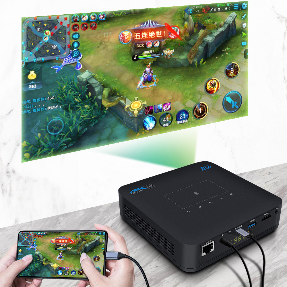 Nuevo proyector al aire libre casero portátil elegante 4G + 32G de Android 9,0 del proyector P15 DLP de la Oficina