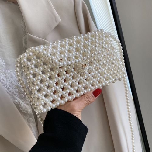 Hollow out hand-woven beaded phone bag new  fairy hanfu princess dress pearl bag change lipstick fashion dress mini bag female