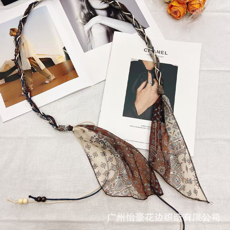 腰带饰品丝巾尼龙蜡绳手工手工编织卡其棕色黑色碎花复古休闲风|undefined