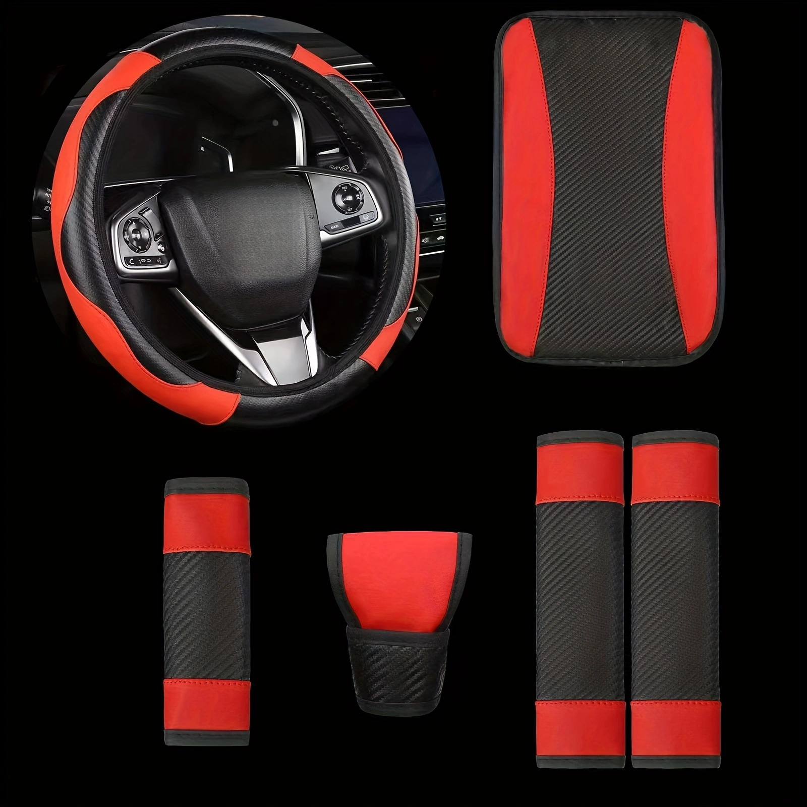 Cross-Border Foreign Trade Specializes in Supplying a 6-Piece Car Interior Set: Steering Wheel Cover, Shoulder Protector, Gear Shift Cover, Handbrake Cover, Armrest Pad