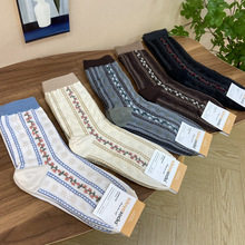 【韩国进口kikiya女】秋冬新款东大门代购女袜浮雕花纹棉袜中筒袜