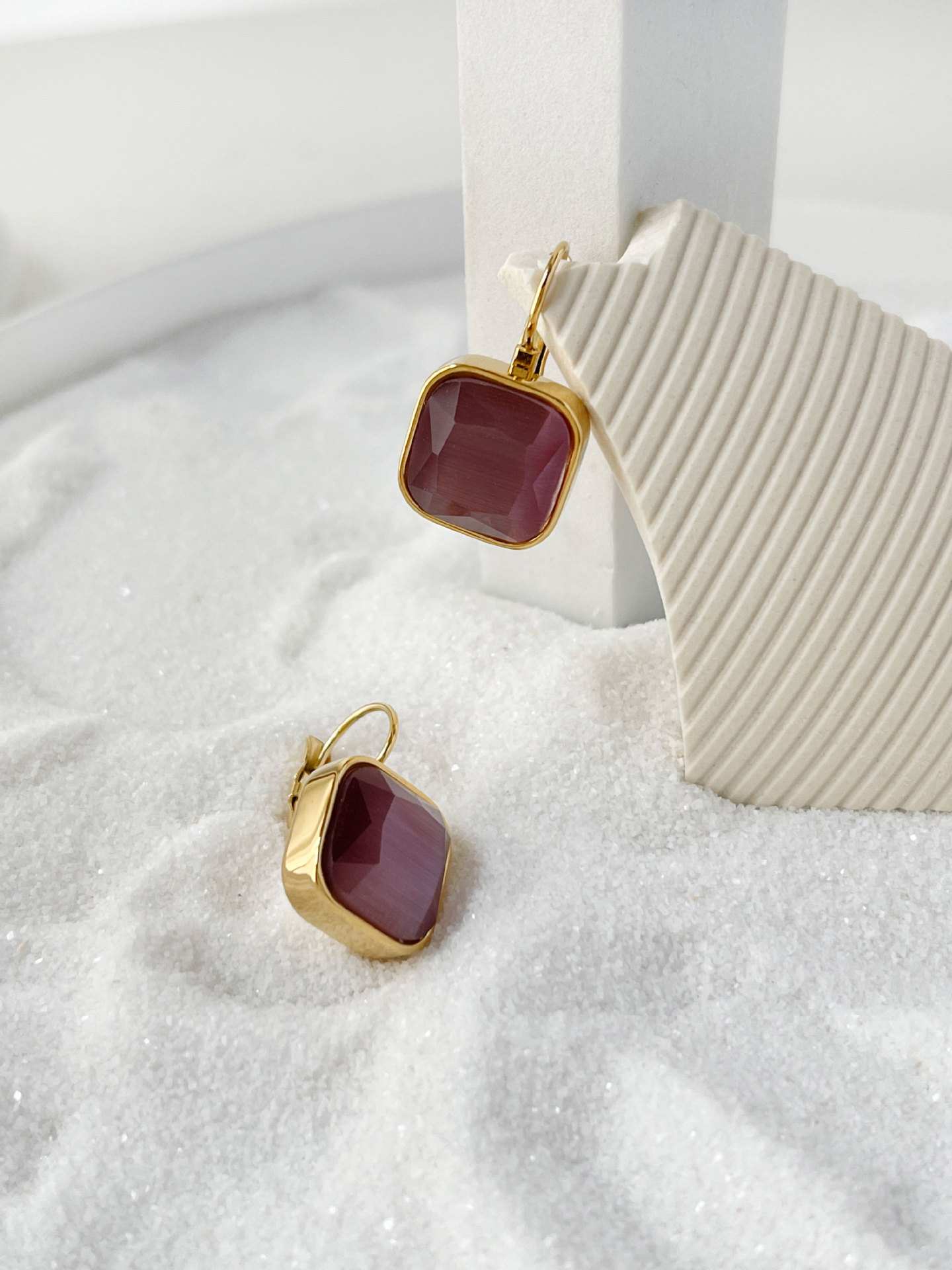 Simple Style Square Stainless Steel opal Plating Drop Earrings 1 Pair