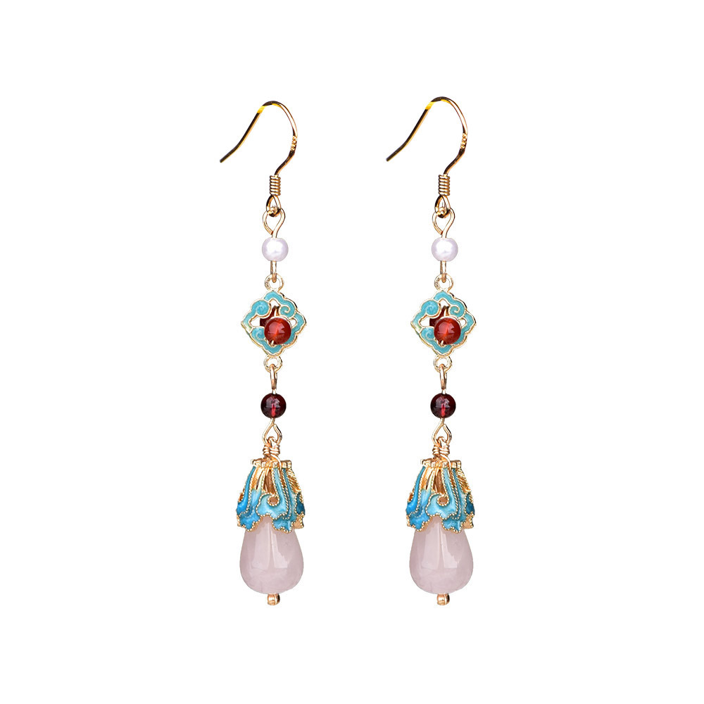 Boucles d'oreilles classiques antiques longues en cloisonné de style palais chinois, accessoires pour Hanfu et Cheongsam, éclairage de niche_voghion.com