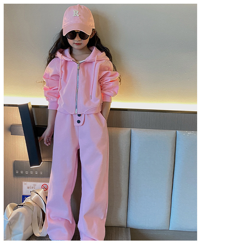 Jenter vår 2024 ny koreansk utgave barnemote hettegenser i to deler med en stor og vestlig stil_voghion.com