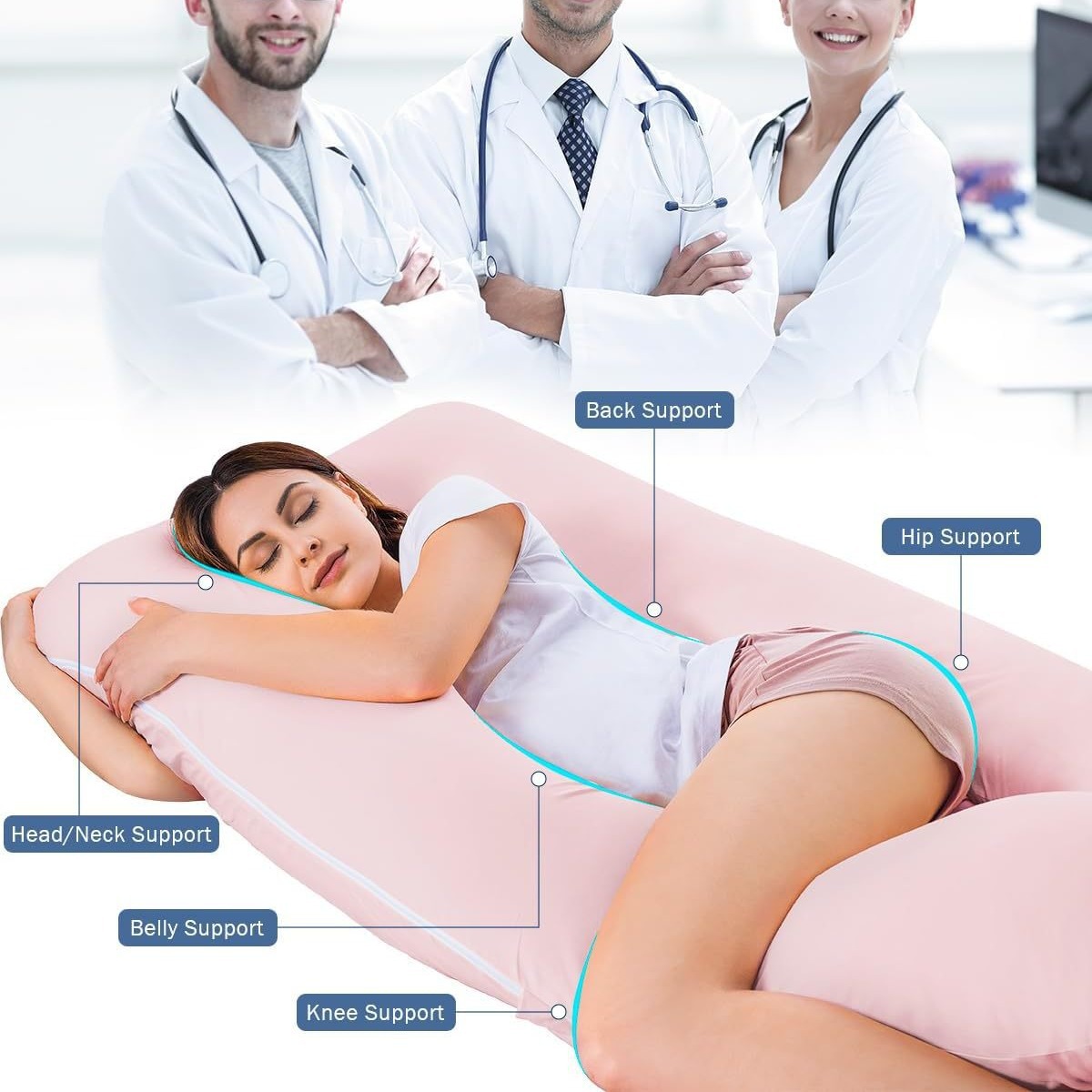 Suministro directo de fábrica en forma de U mujeres embarazadas almohada núcleo lado dormitorio con cremallera desmontable funda de almohada de algodón almohada