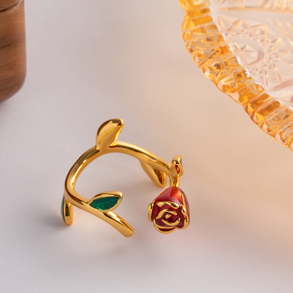 Retro Flower Copper Enamel Dangling Earrings 1 Pair