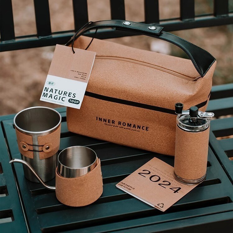 Outdoor Camping Style Cork Hand Brewed Coffee Pot Set Ready-Made Customized Business Gift 304 Stainless Steel Coffee Cup