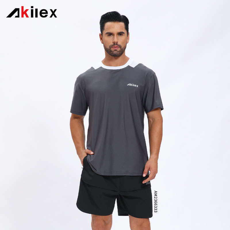 Running Quick-Drying Clothing Men's Custom Round Neck Breathable T-Shirt Outdoor Fitness Moisture Absorption Sun Protection Simple Sports Casual Short Sleeves