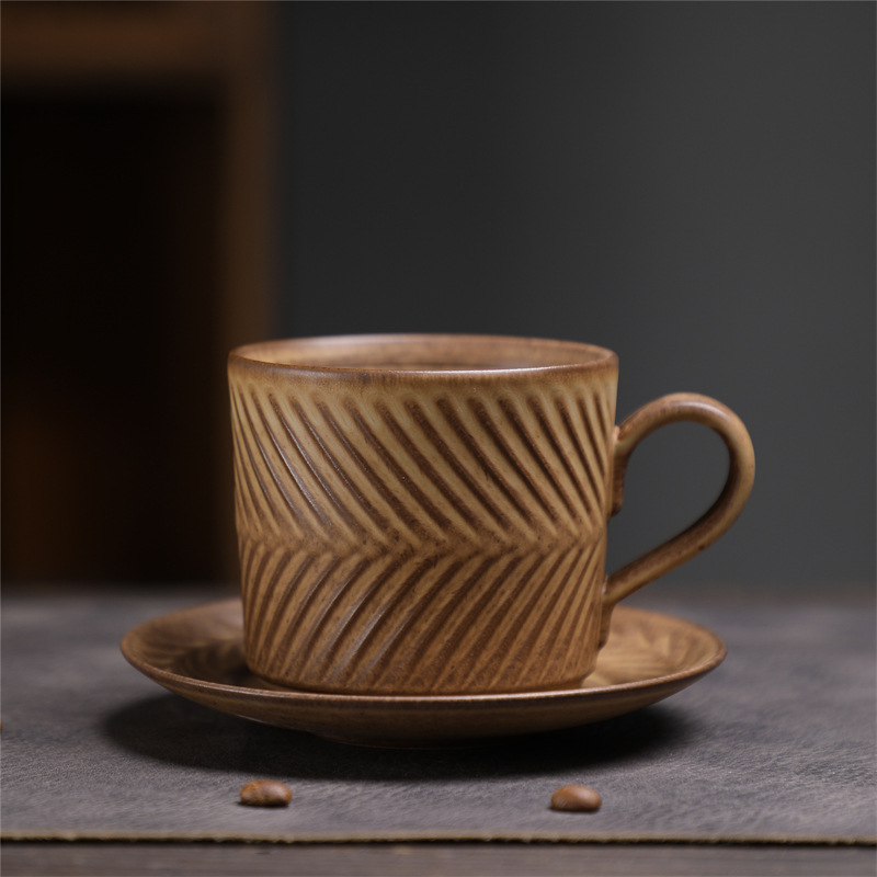 Estilo japonés vintage de cerámica taza de café y platillo traje creativo regalo taza de té de la tarde taza de café de gres