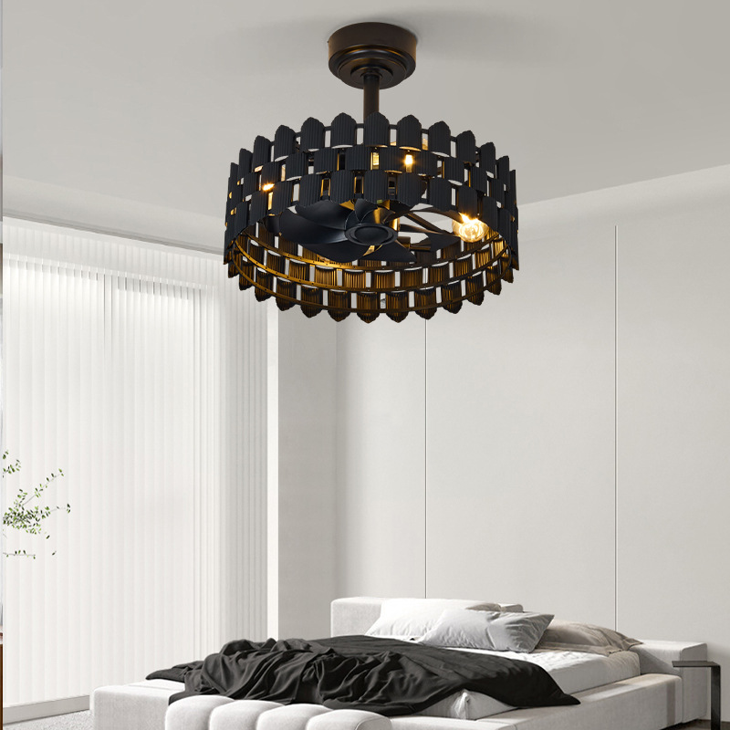 Ventilador de Techo con Luz de Cobre y Metal con Control Remoto de Frecuencia Variable para Sala de Estar y Dormitorio