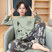春秋季儿童睡衣圆领长袖卡通仿棉中小大童可爱亲子装可外穿家居服