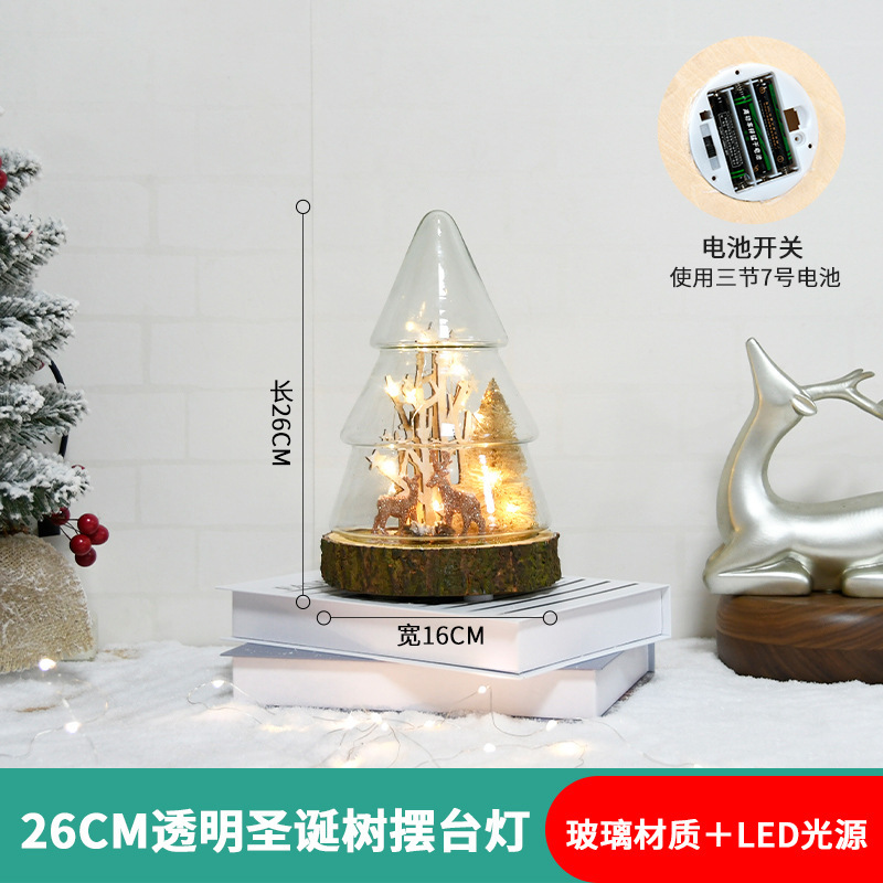 クリスマスシーン装飾新作カウンターショーウインドーデスクトップ置物小型ガラスクリスマスツリー発光装飾灯|undefined