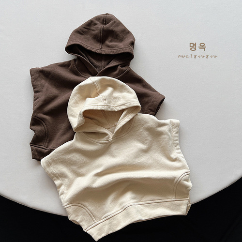 Korean style personalized trendy children's vest 2024 spring and autumn new style hooded sweatshirt vest for boys and girls, children's clothing