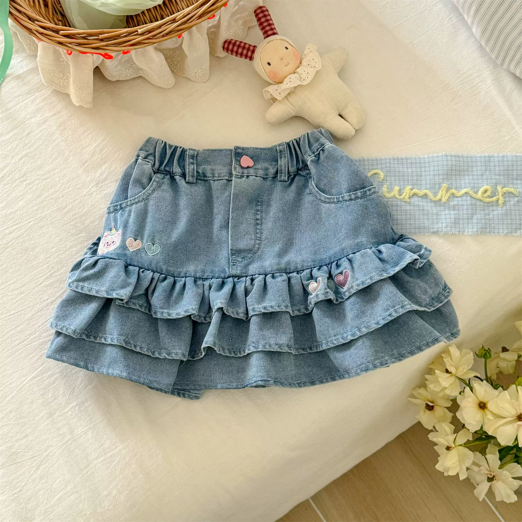 咸柠七 Summer thin denim skirt, children's summer clothes