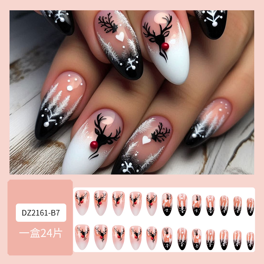 Navidad alce tema manicure almendra manicure punto transfronterizo perforación corto para usar un parche de uñas 24 piezas de parche de uñas image 3