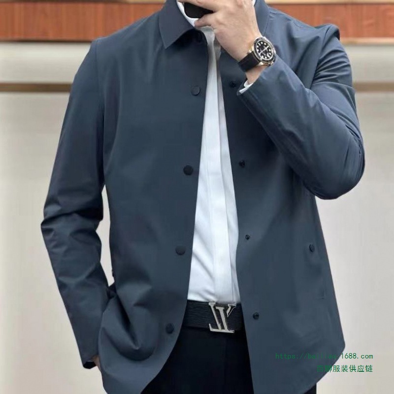 春季男士商务休闲薄款纯色夹克春秋款时尚百搭衬衫风衣上衣服橘色