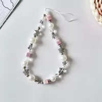 Цепочка-аксессуар для телефона, керамические розовые квадратники и жемчужные бусинки, разноцветная бусиница-облако, легкий вес 15,5 g