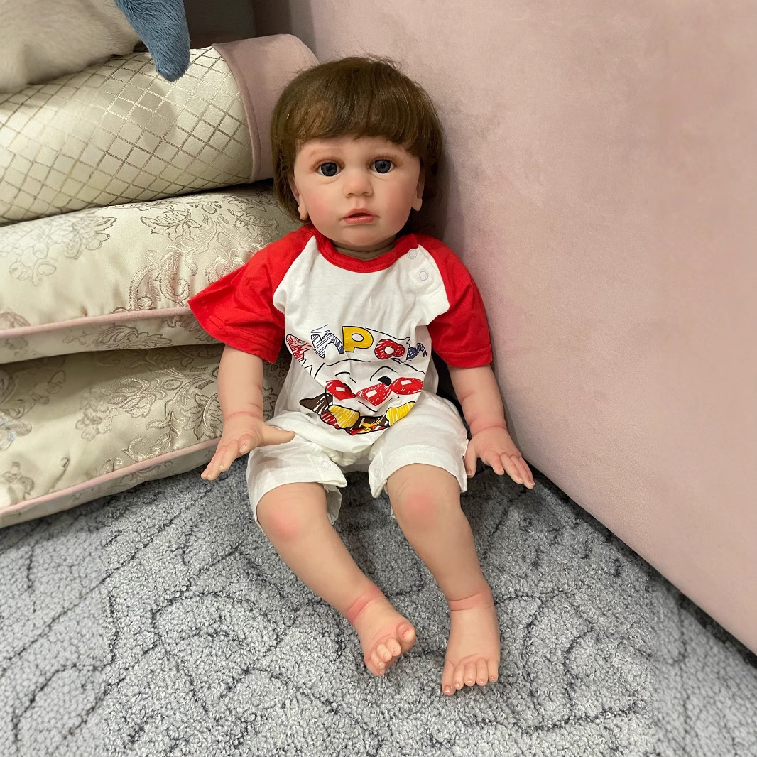 60cm niño muñeca tela cuerpo reborn muñeca exquisita pintado a mano 3D piel entrega de una pieza image 3