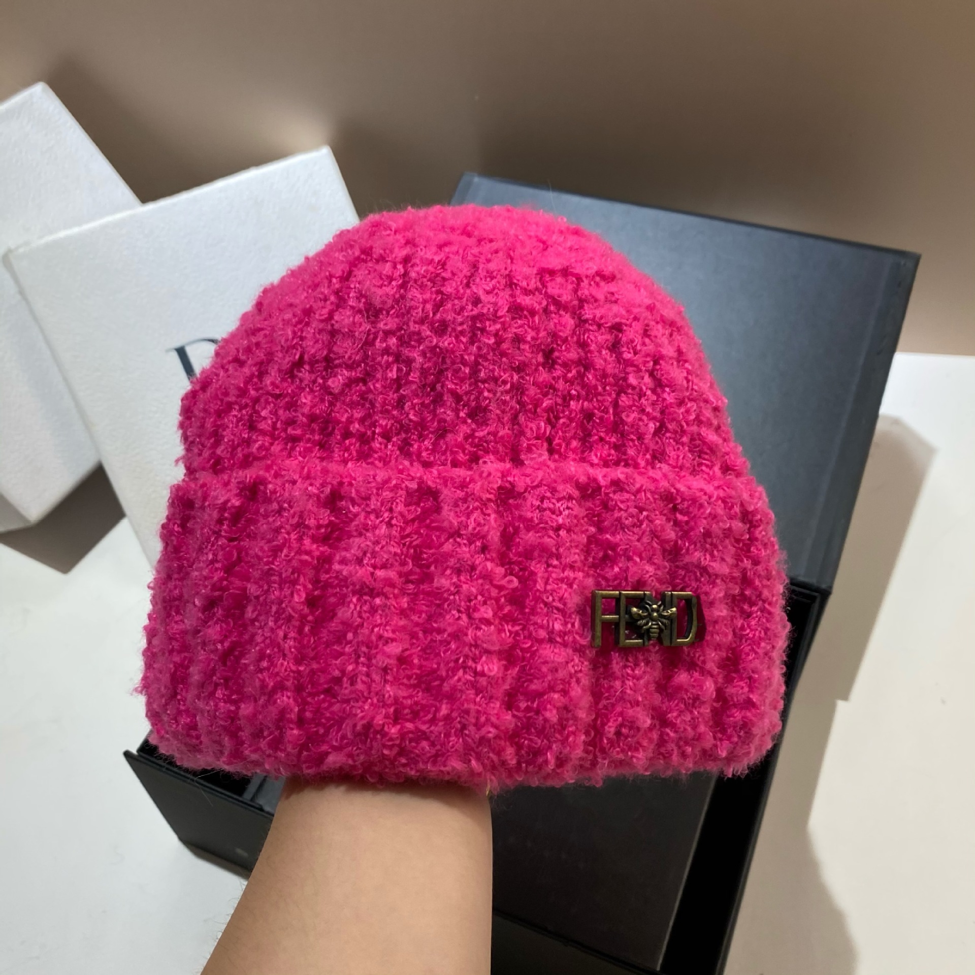 Korejska verzija nove slatke pletene kape s pletenim uzorkom F-labela, zimske tople i debele vjetrootporne kape s janjećim puloverom._voghion.com