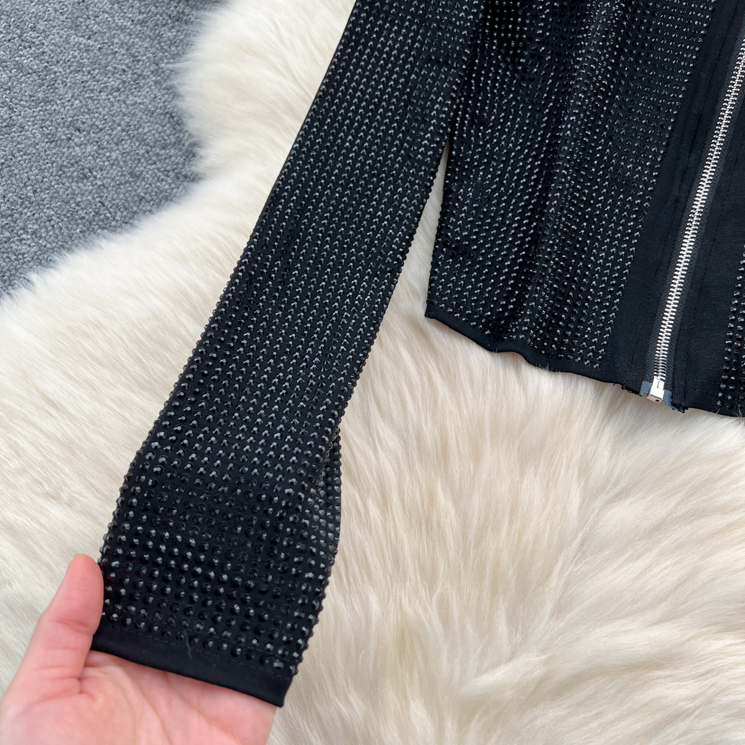 Women's Clothing wear suit design heavy hot diamond zipper top hip skirt_voghion.com