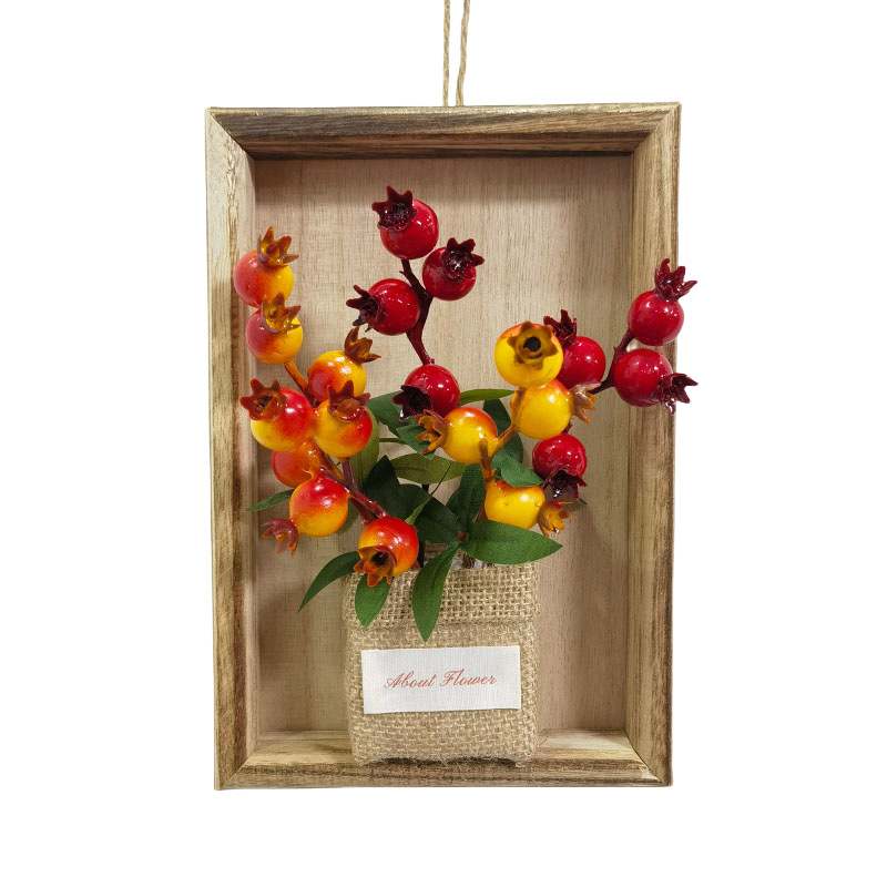 Año Nuevo cuadrado de madera colgante de pared sala de estar colgantes de pared decoración del hogar floral cuttings bayas rojas granada rica