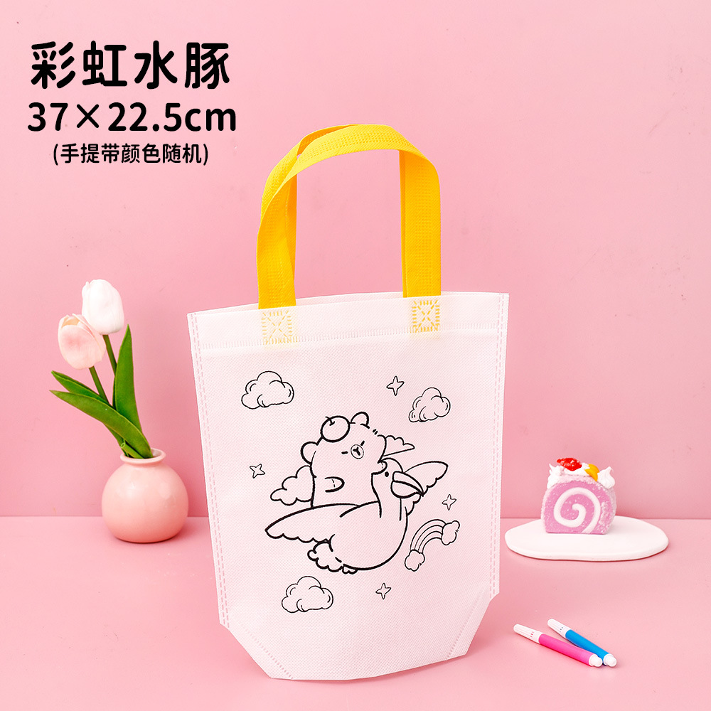 Bolso de graffiti no tejido de dibujos animados estudiante pintado a mano bricolaje bolsa de tela portátil para colorear rompecabezas pintura regalo bolsa pequeña