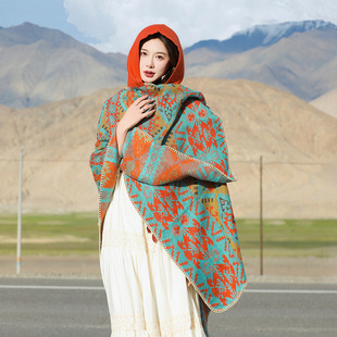 Shawl Women's New Autumn and Winter Ethnic Style Xinjiang Xizang Cloak Big Cloak Fashion Hooded Travel Photo