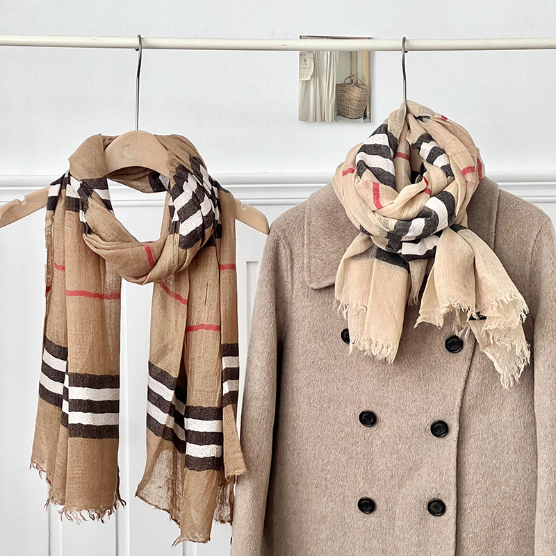 Nicho algodón lino bufandas a cuadros otoño invierno alta sensación nuevo estilo universal bufandas de cuello ligero bufandas bufandas de seda al por mayor