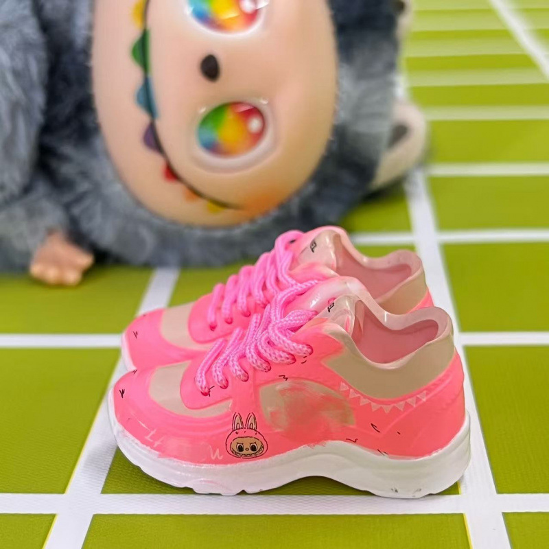 LABUBU Zapatos Rabu Ropa de bebé 17cm felpa vinilo bolso de muñeca colgante para zapatos desnudos caja ciega