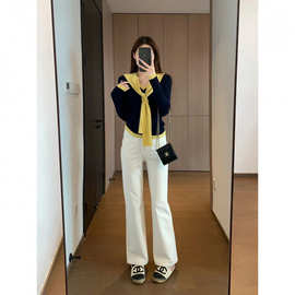 韩系温柔风长袖针织衫女夏季新款v领修身显瘦假两件别致披肩上衣