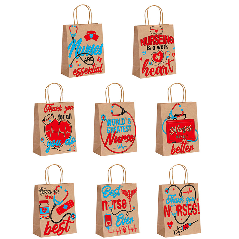 新品牛皮纸袋护士节款礼品手提袋伴手礼购物礼品手提袋服装礼品袋