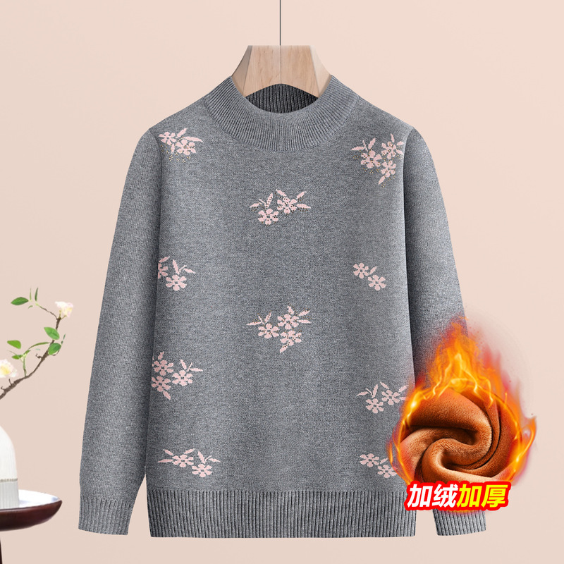 Fleece-Lined and Non-Fleece-Lined Autumn and Winter Knitted Sweaters for Mothers, 40 and 50 Years Old, Middle-Aged and Elderly Sweaters, Middle-Aged Women's Base Shirts Fleece-Lined and Non-Fleece-Lined Autumn and Winter Knitted Sweaters for Mothers, 40 and 50 Years Old, Middle-Aged and Elderly Sweaters, Middle-Aged Women's Base Shirts