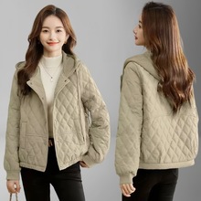 短款棉服女2025冬季新款菱格时尚连帽棉衣小个子轻薄款棉袄外套潮