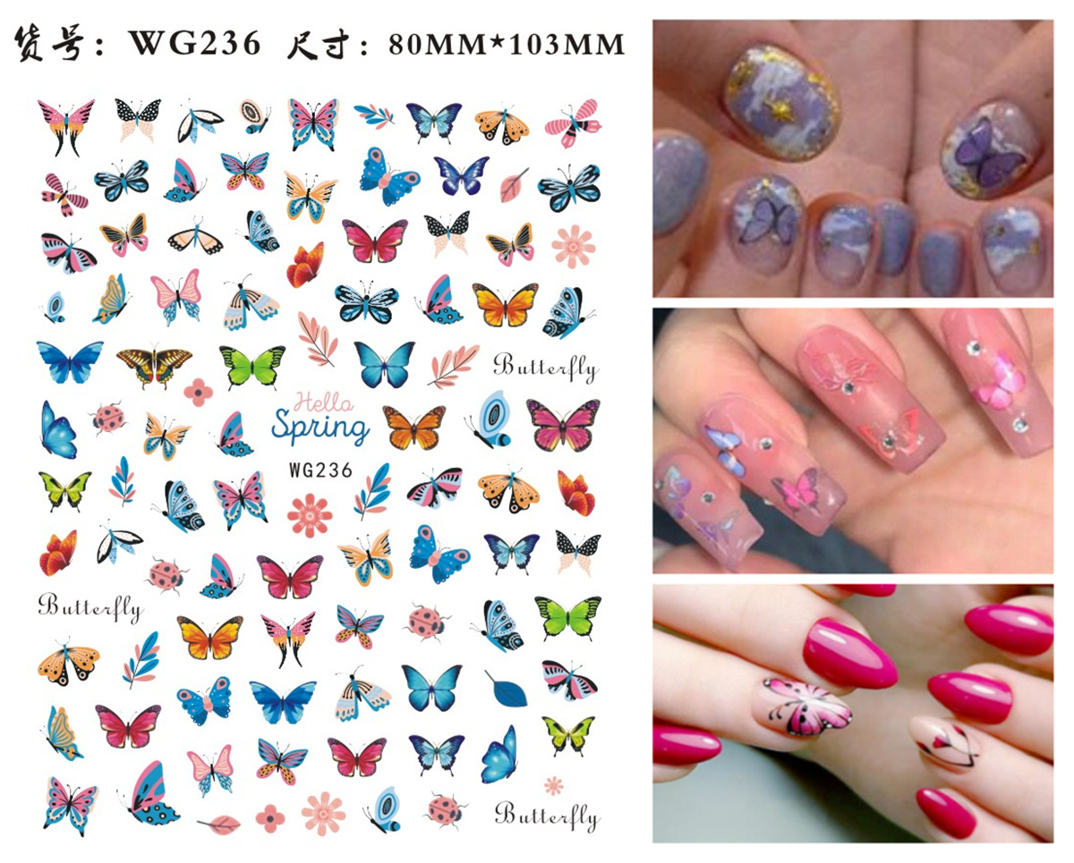 Nuevos productos de primavera de color mariposa pegatinas de manicuras de comercio electrónico transfronterizo pegatinas de manicuras mariposa WG1300-1311