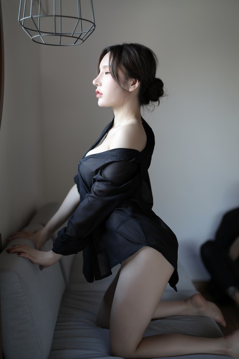 Sheer Chiffon Boyfriend Shirt Lingerie for Women, White Costume Uniform, One Size — detail image 6