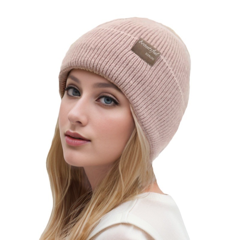 Winter new fabric knitted woolen for women, simple fashionable pullover, cold hat with thickened insulation, ear_voghion.com