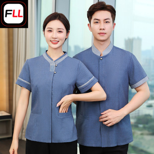 Cleaning work clothes short sleeve summer clothes female sales department property aunt Hotel Hotel room cleaner plus size suit