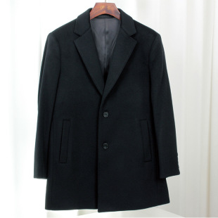 13 woven single-sided nika lined solid color cashmere coat with horn buckle oblique pocket suit collar wool coat for men