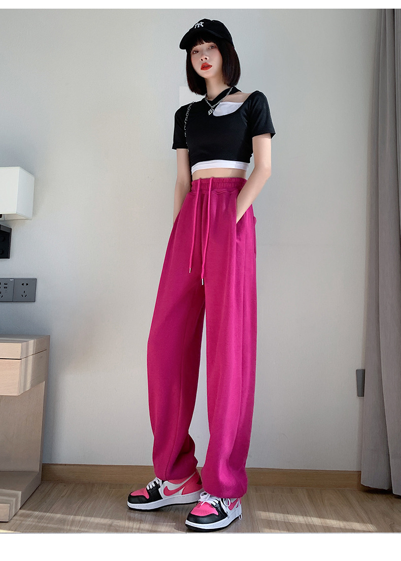 American grey sportswear pants for women in autumn and winter, fleece loose straight-leg casual sweatpants, petite wide-leg pants, trendy ins pic 22