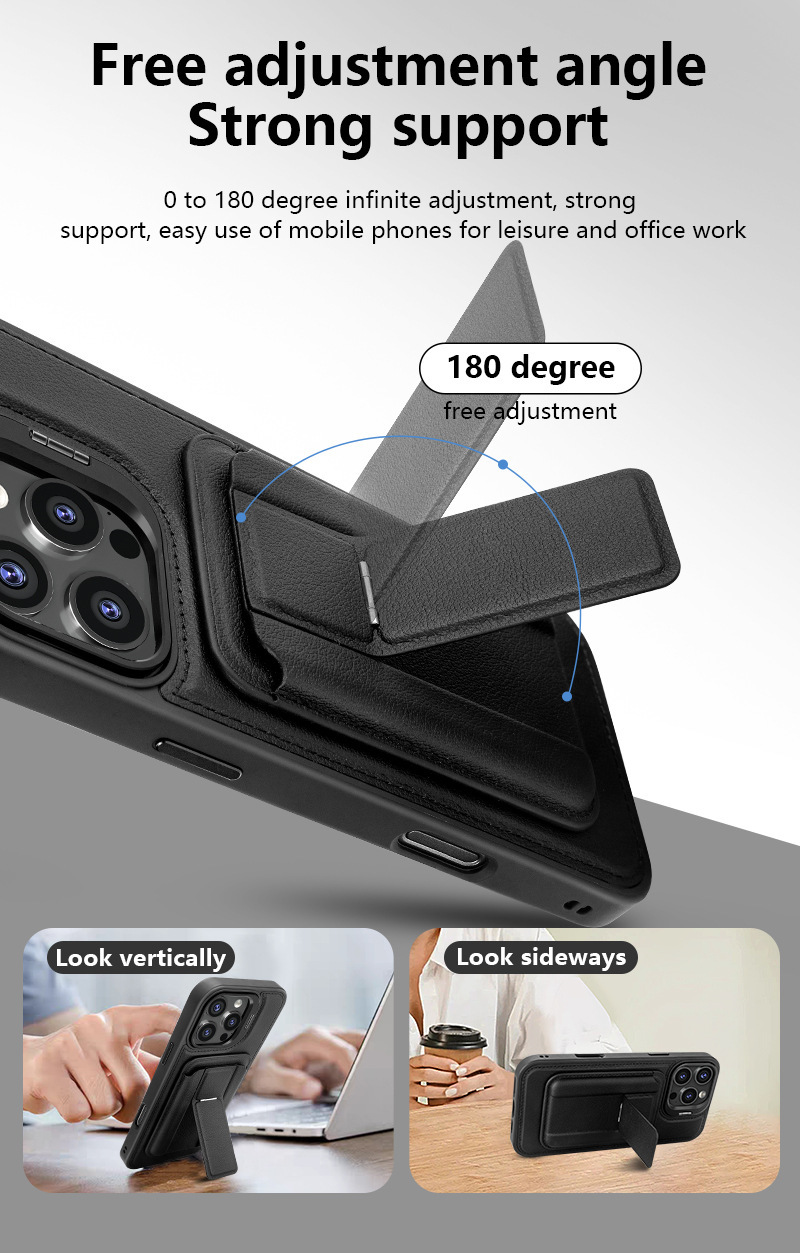 Ốp lưng điện thoại Apple 16 Pro Max có kẹp thẻ MagSafe, bảo vệ chống sốc viền dày — đen, xám, màu nâu, màu xanh chi tiết 4