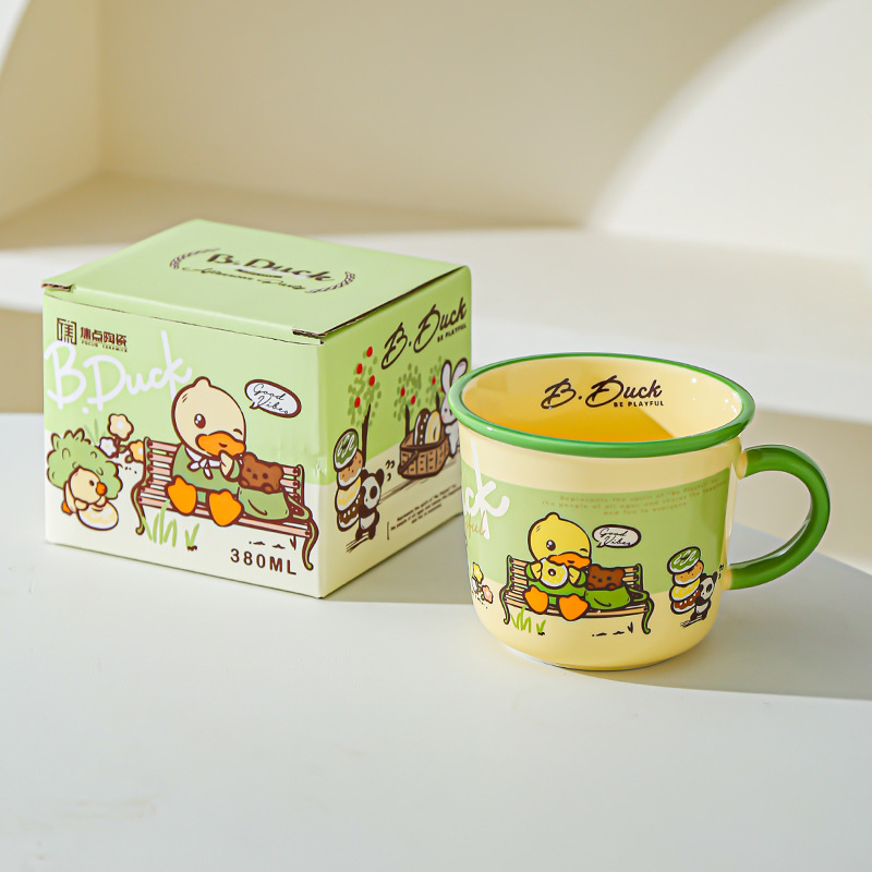 Genuine B.DUCK Little Yellow Duck Taza de cerámica de marca compartida Taza de agua de dibujos animados de red roja Taza linda taza de leche de desayuno