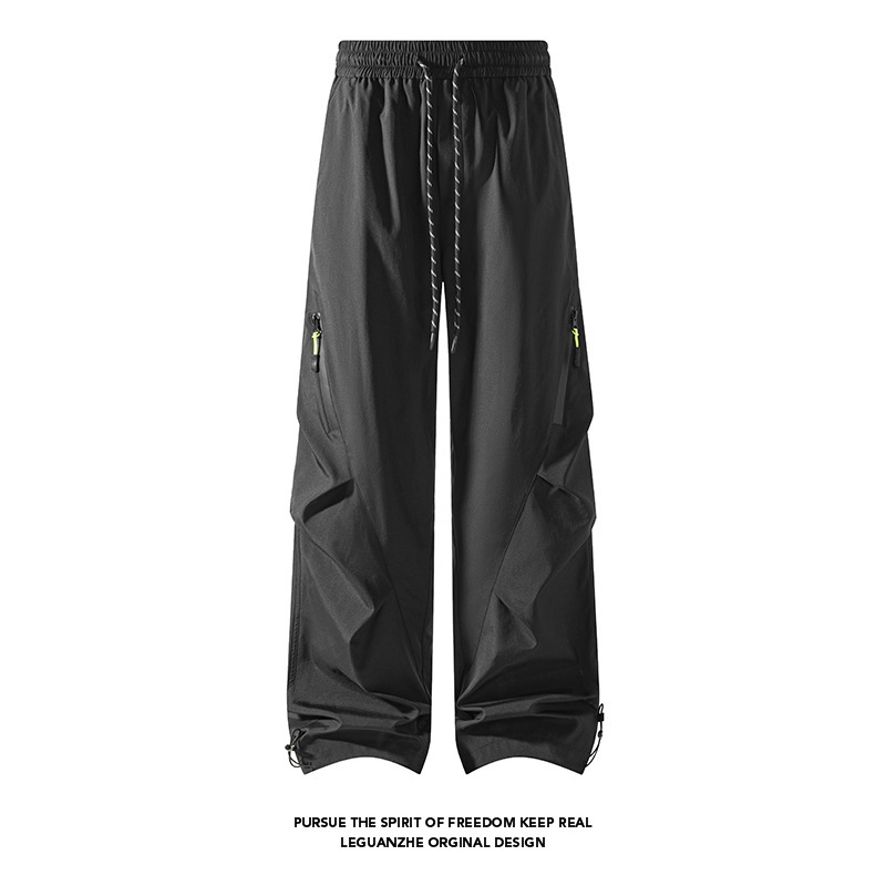 Men's Spring Softshell Mountain Style Water-Resistant Outdoor Fishing Hiking Wide-Leg Pants With Pleated Side Zipper And_voghion.com