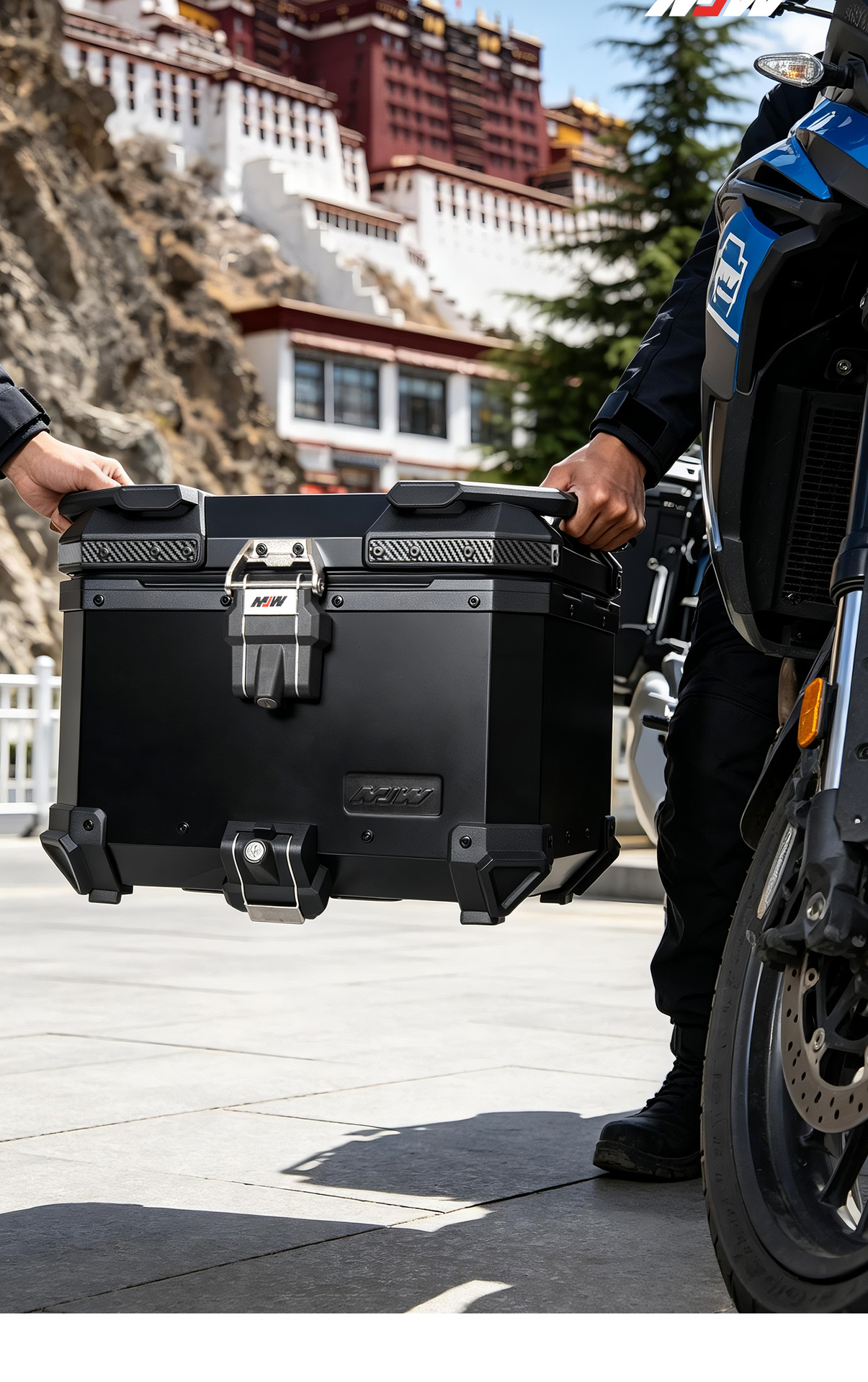 Mjw Embossed Anodized Black Bm Lock 45L55L Quick-Release Motorcycle Aluminum Alloy Tail Box Waterproof Trunk Storage Box