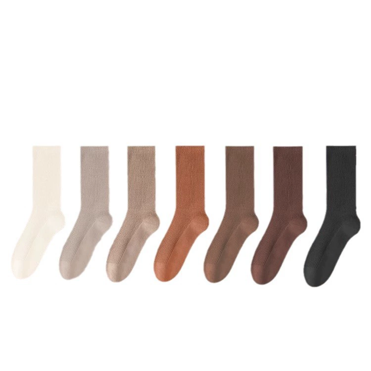 Autumn retro colored cotton knee socks, mid-length