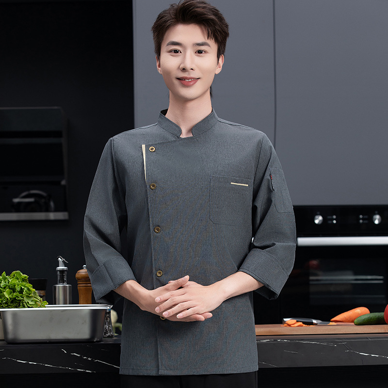 Autumn and Winter High-End Long-Sleeved Chef Work Clothes for Men, Hotel Barbecue Restaurant, Baking Tea Restaurant, Fast Food Chef Work Clothes for Women