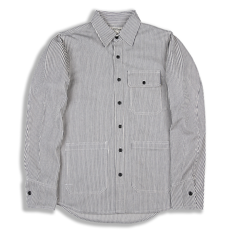 OKONKWO WESTERN SHIRTS camisa de trabajo a rayas verticales ameikaki Camisa vaquera multibolsillos