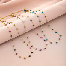 跨境潮流时尚百搭孔雀蓝天然石钛钢项链夏季女高级感锁骨链配饰