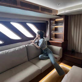 高版本高弹力短款正确版修身显瘦蓝灰条纹圆领五分袖针织衫